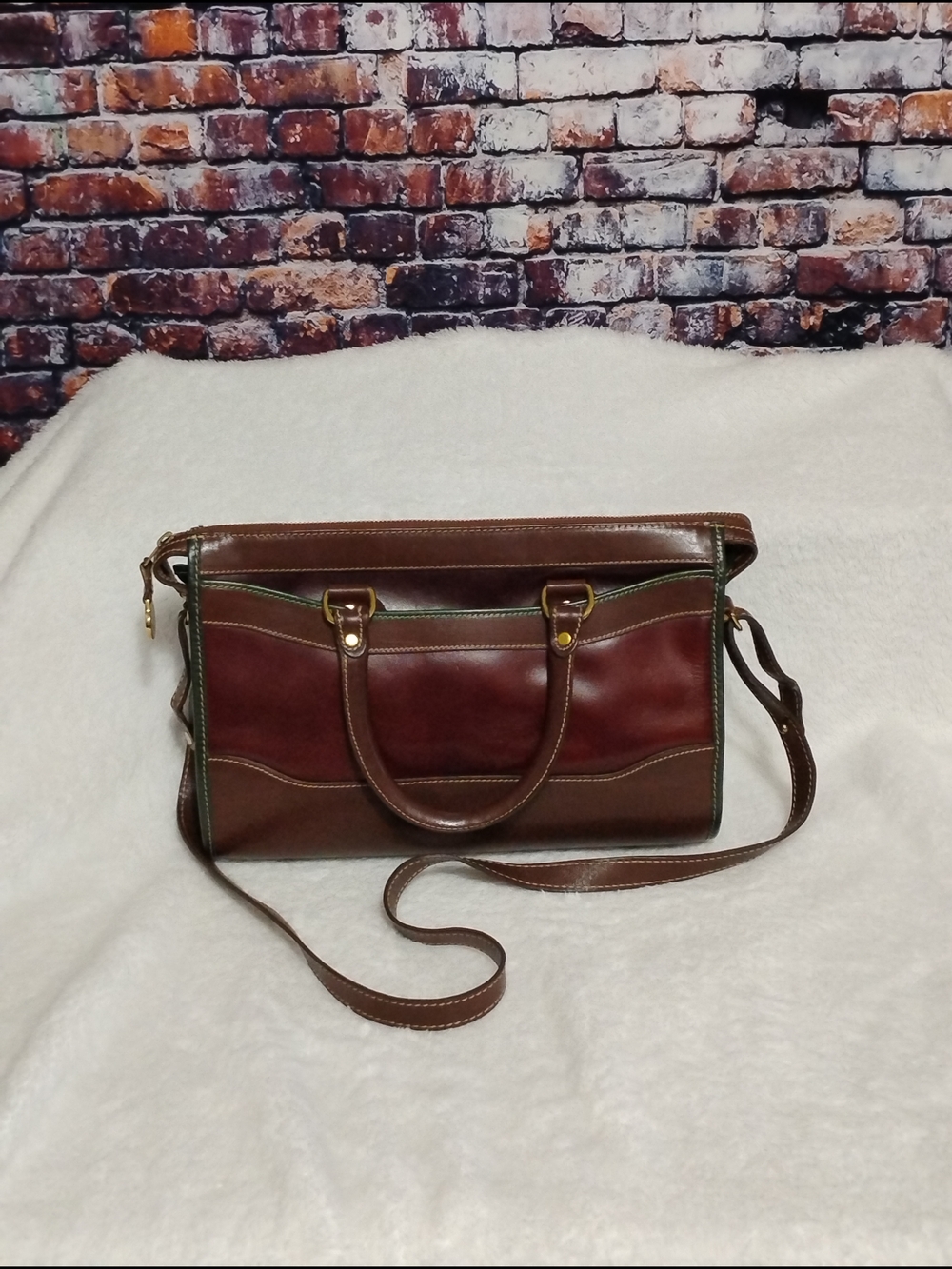 Vintage Brahmin Tuscan Classic Smooth Leather Tri Color Handbag Doctor Satchel